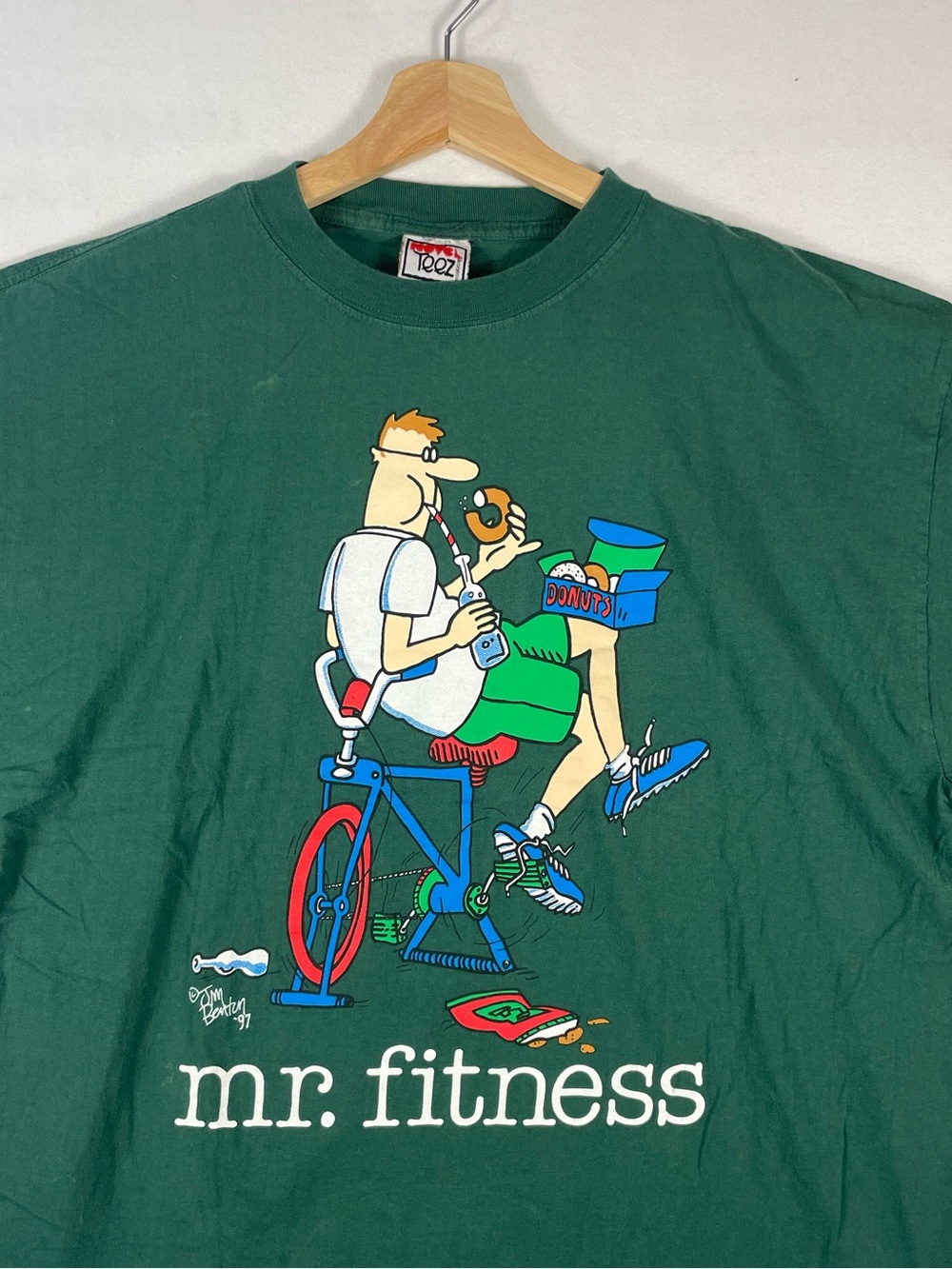 Vintage 1997 Jim Benton Novel Teez Mr. Fitness Dark Forest Green T shirt Sz XL